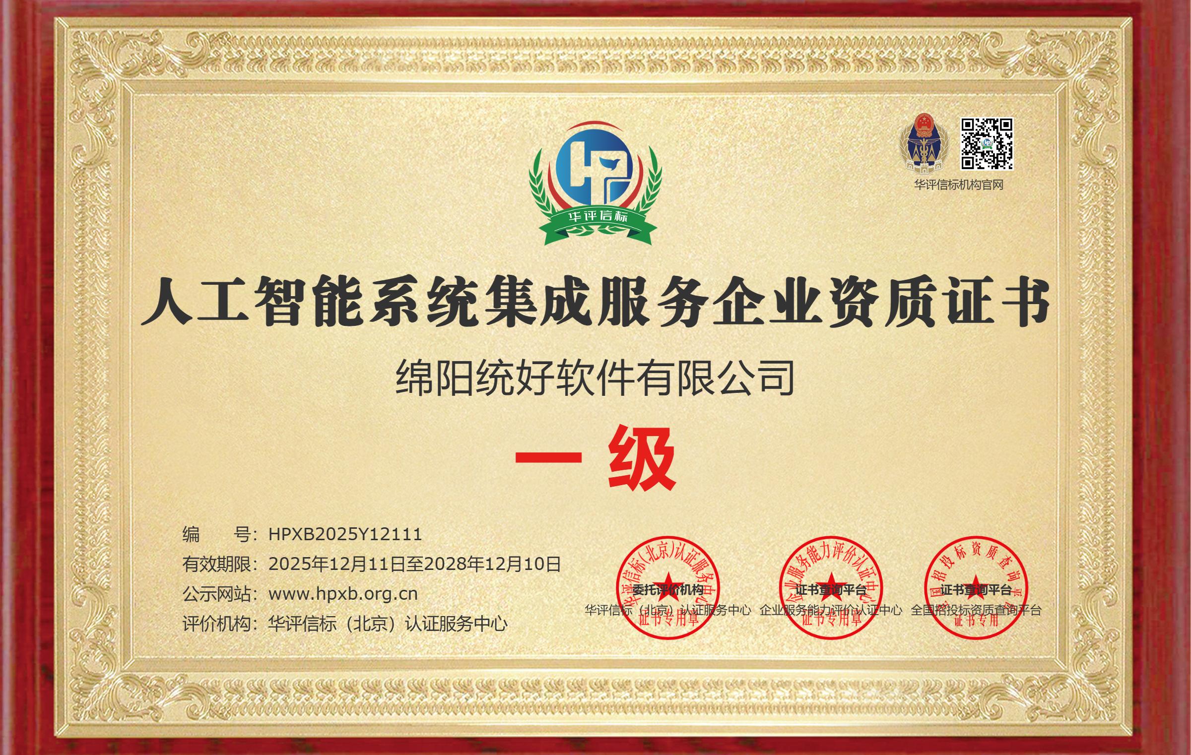 人工智能系统集成服务企业资质证书